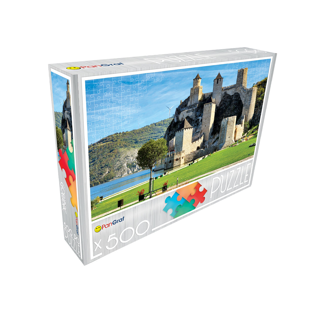 Pan-Graf Golubac puzzle, puzzle 500 delova, Golubačka tvrđava slagalica, Golubac puzzle, tvrđava Golubac puzzle, puzzle Srbija, Dunav slagalica, srednjovekovna tvrđava puzzle, znamenitosti Srbije, slagalica sa tvrđavom, Pan-Graf puzzle 500, slagalice za odrasle, poklon iz Srbije, dekorativna slagalica, istorijski motivi puzzle