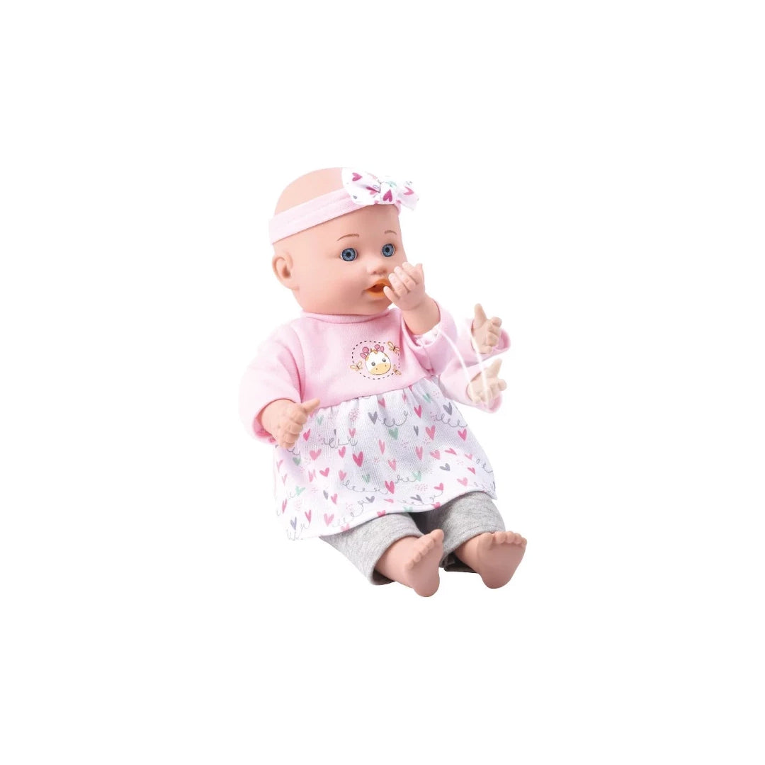 interaktivna beba lutka, beba lutka koja šalje poljubac, lutka sa dve funkcije, My Happy Kiss Baby, beba sa pokretnom rukom, realistična beba lutka, lutka u roze garderobi, interaktivna lutka za decu, beba igračka, lutka za igru uloga, lutka za devojčice, igračka za decu 3 godine, poklon za devojčicu, beba lutka sa funkcijama