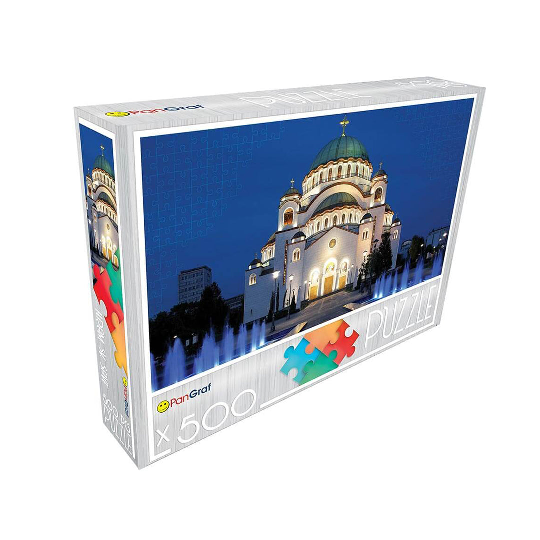 Pan-Graf Hram Svetog Save puzzle, puzzle 500 delova, Hram Svetog Save slagalica, Beograd puzzle, slagalica Srbija, srpski motivi puzzle, puzzle sa crkvom, pravoslavni hram slagalica, noćni Beograd puzzle, slagalice za odrasle, edukativna slagalica, poklon iz Srbije, suvenir Beograd, Pan-Graf puzzle 500, dekorativna slagalica