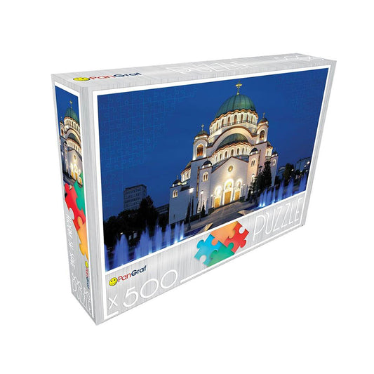Pan-Graf Hram Svetog Save puzzle, puzzle 500 delova, Hram Svetog Save slagalica, Beograd puzzle, slagalica Srbija, srpski motivi puzzle, puzzle sa crkvom, pravoslavni hram slagalica, noćni Beograd puzzle, slagalice za odrasle, edukativna slagalica, poklon iz Srbije, suvenir Beograd, Pan-Graf puzzle 500, dekorativna slagalica