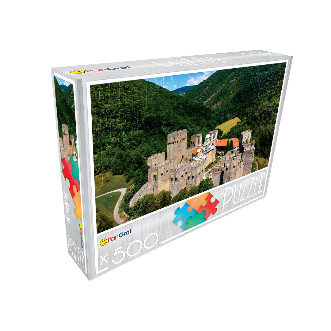 Pan-Graf Manastir Manasija puzzle, puzzle 500 delova, Manasija slagalica, manastir Manasija puzzle, srpski manastiri slagalica, pravoslavni motivi puzzle, puzzle Srbija, srednjovekovni manastir puzzle, slagalica sa tvrđavom, srpska kulturna baština, Pan-Graf puzzle 500, slagalice za odrasle, verski motivi slagalica, poklon iz Srbije, istorijske znamenitosti puzzle