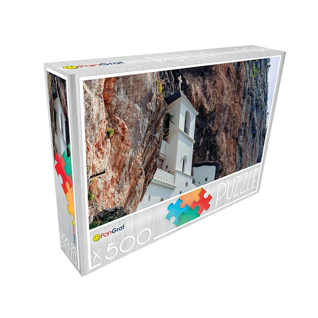 Pan-Graf Ostrog puzzle, puzzle 500 delova, manastir Ostrog slagalica, Ostrog puzzle, pravoslavni manastir puzzle, verski motivi slagalica, puzzle Crna Gora, slagalica sa manastirom, srpski pravoslavni motivi, Pan-Graf puzzle 500, slagalice za odrasle, dekorativna slagalica, poklon za ljubitelje puzzli, suvenir Ostrog, puzzle sa prirodom