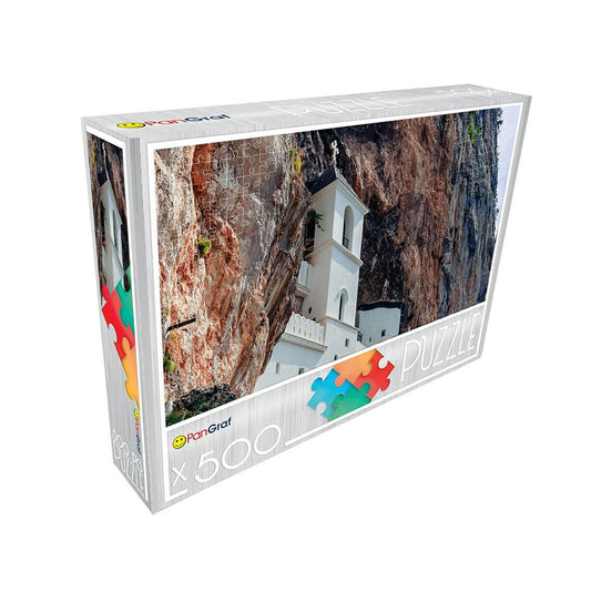Pan-Graf Ostrog puzzle, puzzle 500 delova, manastir Ostrog slagalica, Ostrog puzzle, pravoslavni manastir puzzle, verski motivi slagalica, puzzle Crna Gora, slagalica sa manastirom, srpski pravoslavni motivi, Pan-Graf puzzle 500, slagalice za odrasle, dekorativna slagalica, poklon za ljubitelje puzzli, suvenir Ostrog, puzzle sa prirodom
