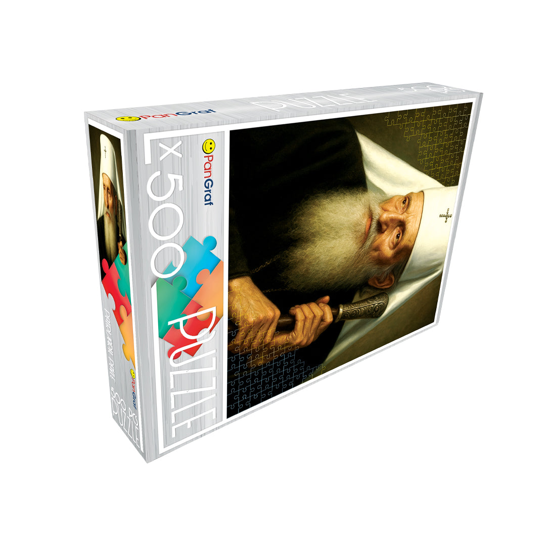 Pan-Graf Patrijarh Pavle puzzle, puzzle 500 delova, Patrijarh Pavle slagalica, pravoslavni motivi puzzle, verska slagalica, srpski duhovni motivi, puzzle Srbija, portret Patrijarha Pavla, Pan-Graf puzzle 500, slagalice za odrasle, duhovni poklon, pravoslavni poklon, dekorativna slagalica, srpska kulturna baština, poklon za ljubitelje puzzli