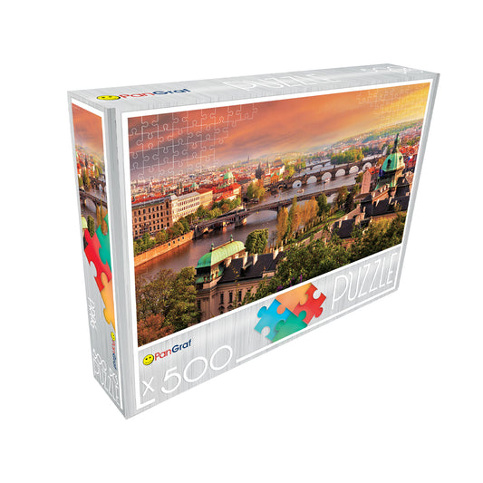 Pan-Graf Prag puzzle, puzzle 500 delova, Prag slagalica, panorama Praga puzzle, reka Vltava slagalica, Karlov most puzzle, puzzle Češka, gradski pejzaž puzzle, arhitektura Praga, Pan-Graf puzzle 500, slagalice za odrasle, puzzle za stariju decu, evropski gradovi puzzle, dekorativna slagalica, poklon za ljubitelje puzzli