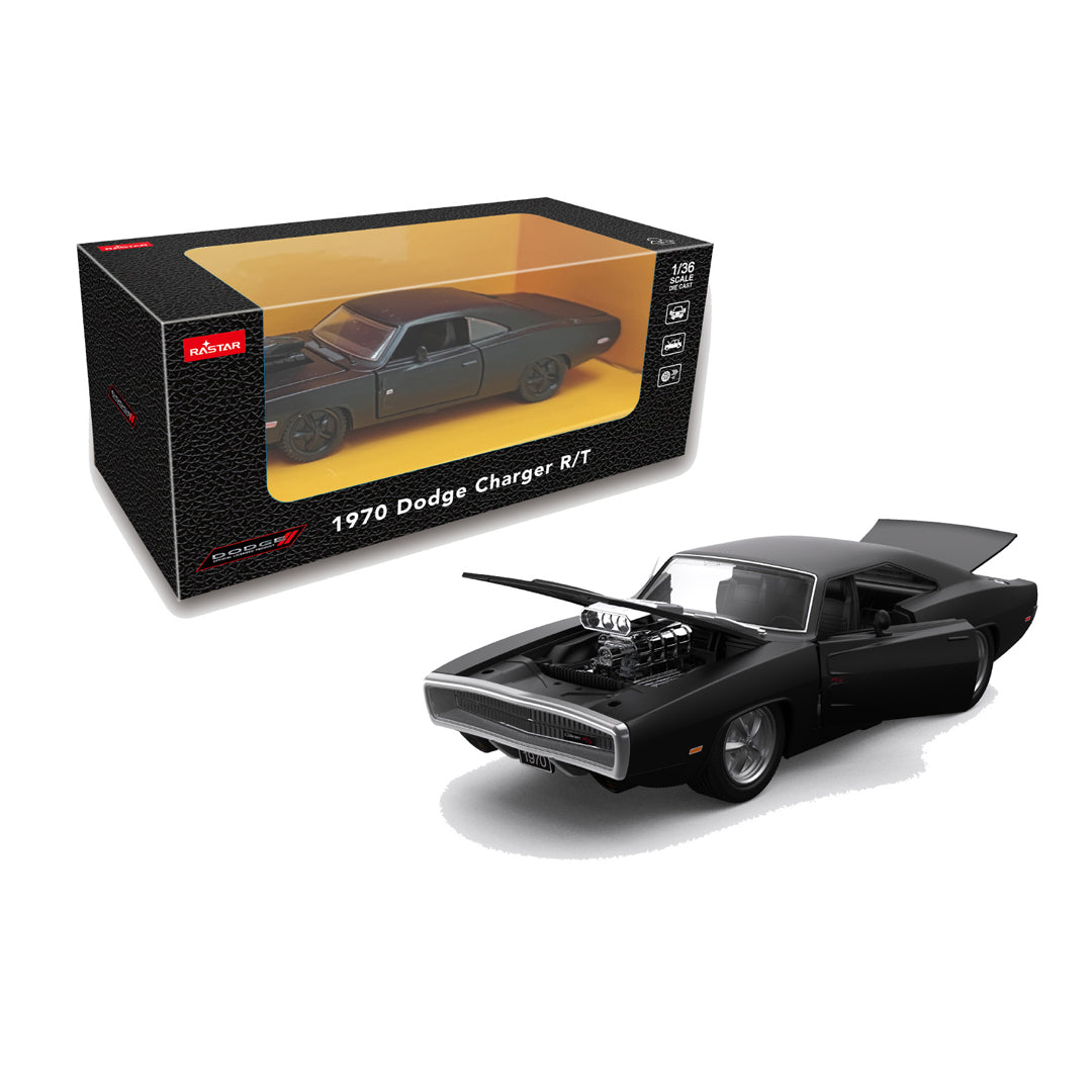 Rastar Dodge Charger, 1970 Dodge Charger R/T, Dodge Charger igračka, metalni automobil 1:36, Rastar automobil 1:36, metalni autić za decu, kolekcionarski model automobila, Dodge Charger metalni model, automobil sa vratima koja se otvaraju, model sa haubom i prtljažnikom, američki muscle car igračka, crni Dodge Charger, licencirani model automobila, die cast automobil, poklon za ljubitelje automobila