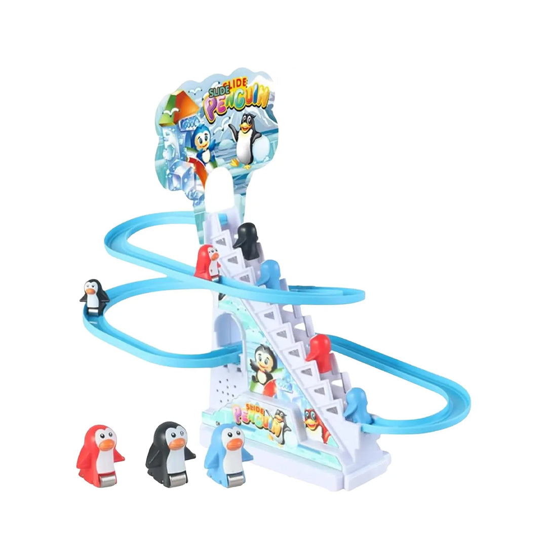 staza sa pingvinima, Slide Penguin igračka, pingvini na stazi, interaktivna igračka za decu, muzička igračka sa svetlima, električna staza za pingvine, igračka sa stepenicama, spiralna staza za decu, igračka za decu 3+, zabavna dečja igračka, igračke sa pokretnim figurama, poklon za decu, igračka sa muzikom i svetlom