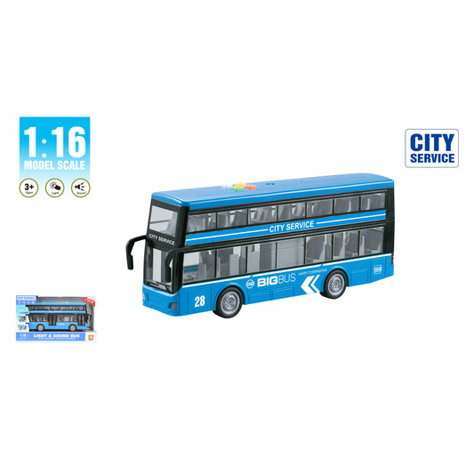 autobus na sprat igračka, gradski autobus za decu, autobus 1:16, City Service autobus, autobus sa svetlom i zvukom, dečji autobus igračka, veliki autobus na dva sprata, realistična igračka autobus, vozilo gradskog prevoza, autobus sa pokretnim točkovima, igračka za razvoj motorike, poklon za decu, autobus za decu 3+