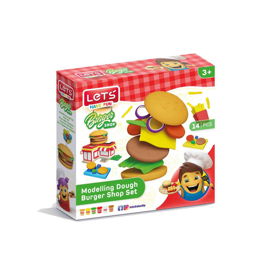 set plastelina Burger Shop, plastelin za pravljenje hamburgera, kreativni set za decu, plastelin sa kalupima, set za modeliranje hrane, igračka hamburger, dečja prodavnica hamburgera, plastelin 14 delova, kreativne igračke 3+, plastelin sa dodacima, igračke za razvoj motorike, edukativni plastelin, poklon za decu