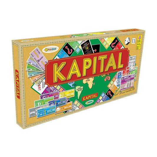 Kapital Deluxe društvena igra, Kapital igra, društvena igra sa novcem, igra kupovine i prodaje, poslovna društvena igra, strateška igra za decu, porodična društvena igra, igra ulaganja, igra sa nekretninama, društvena igra sa karticama i kockicama, edukativna igra o novcu, igra za više igrača, poklon za decu