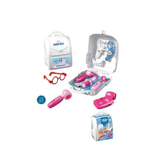 plastični rančić doktorski set, dečji medicinski set, doktorski set 15 delova, ranac sa medicinskim priborom, igračka doktor, set za igru doktora, dečji stetoskop, medicinski rančić za decu, igračka ordinacija, igra uloga za decu, doktorski pribor za decu, kreativna igračka, poklon za decu