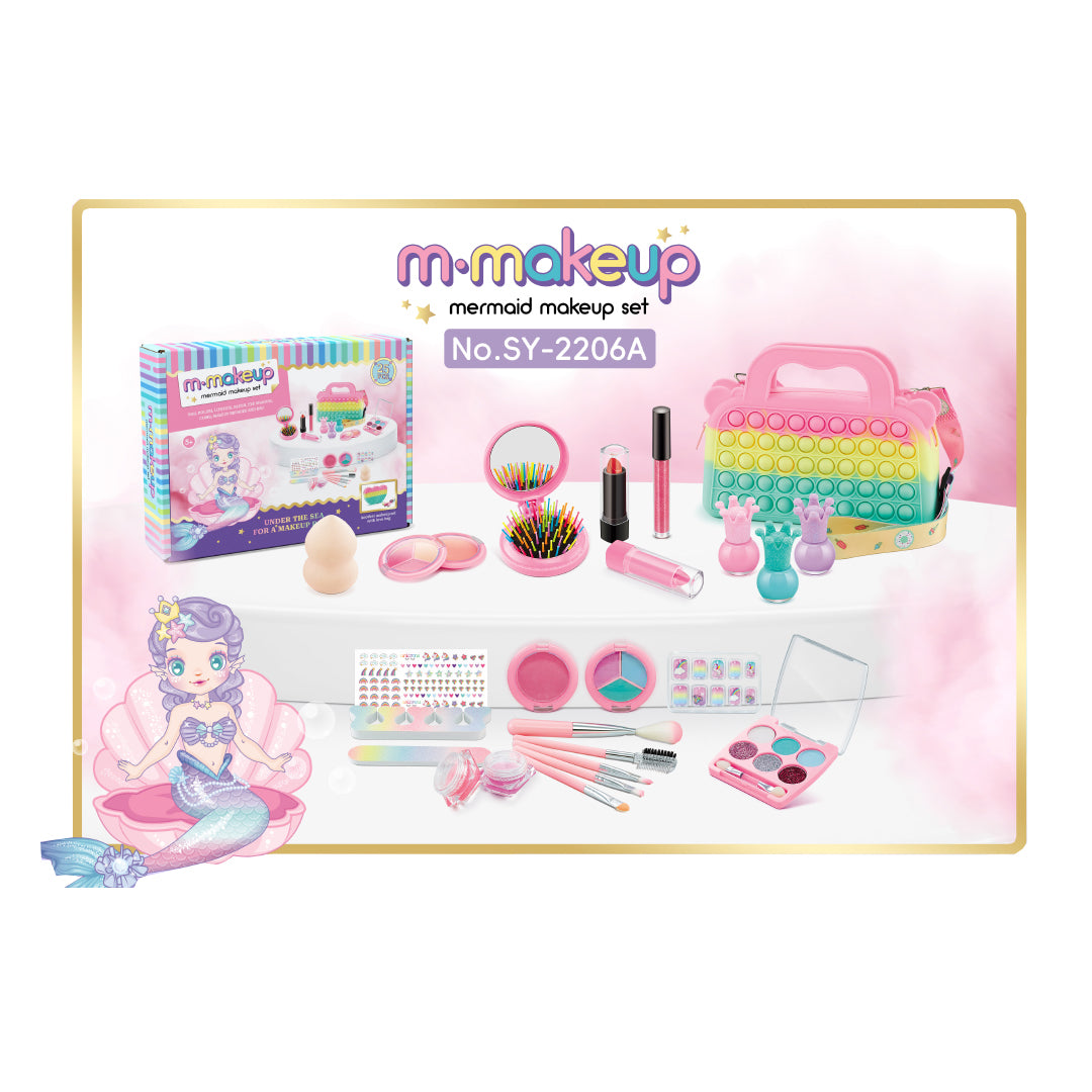 dečiji set za ulepšavanje, Mermaid Makeup set, šminka za decu, set za šminkanje za decu, Pop It kofer sa šminkom, dečiji kozmetički set, set za ulepšavanje u koferu, igračka salon lepote, set sa ogledalom i četkom, set za ukrašavanje noktiju, kreativni set za devojčice, igračka za ulepšavanje, set sa motivom sirene, poklon za devojčicu, igračka za decu 5 godina