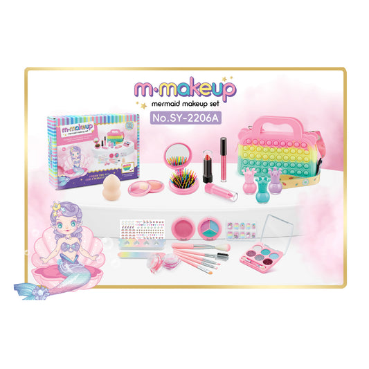 dečiji set za ulepšavanje, Mermaid Makeup set, šminka za decu, set za šminkanje za decu, Pop It kofer sa šminkom, dečiji kozmetički set, set za ulepšavanje u koferu, igračka salon lepote, set sa ogledalom i četkom, set za ukrašavanje noktiju, kreativni set za devojčice, igračka za ulepšavanje, set sa motivom sirene, poklon za devojčicu, igračka za decu 5 godina