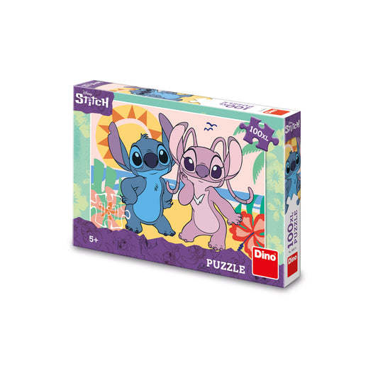 Dino Stitch puzzle, Stitch i Angel slagalica, puzzle XL 100 delova, Disney Stitch puzzle, Angel puzzle, Stitch na plaži, Disney puzzle za decu, puzzle za decu 5 godina, XL puzzle za decu, dečije slagalice, edukativne igračke, Stitch i Angel na plaži, Dino Disney puzzle, poklon za decu, tropske puzzle za decu