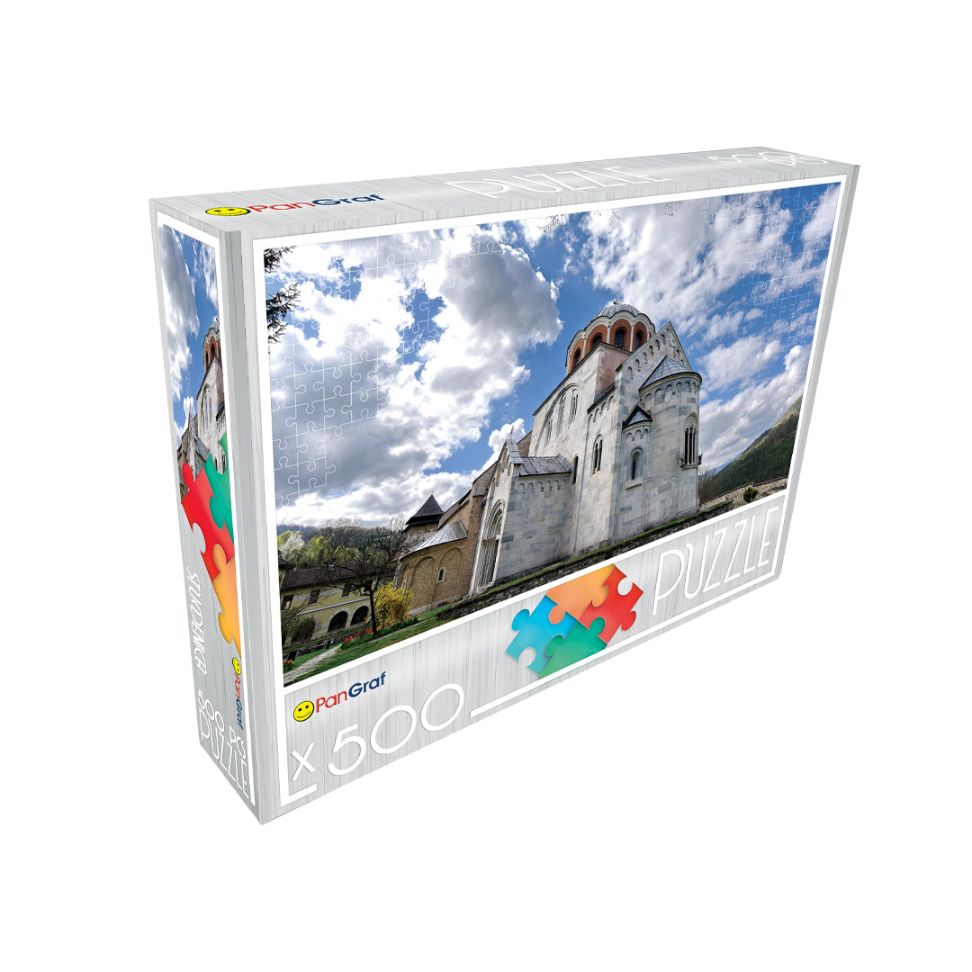 Pan-Graf Manastir Studenica puzzle, puzzle 500 delova, Studenica slagalica, manastir Studenica puzzle, srpski manastiri slagalica, pravoslavni motivi puzzle, puzzle Srbija, slagalica sa manastirom, kulturna baština Srbije, Pan-Graf puzzle 500, slagalice za odrasle, verski motivi slagalica, poklon iz Srbije, dekorativna slagalica, istorijske znamenitosti puzzle